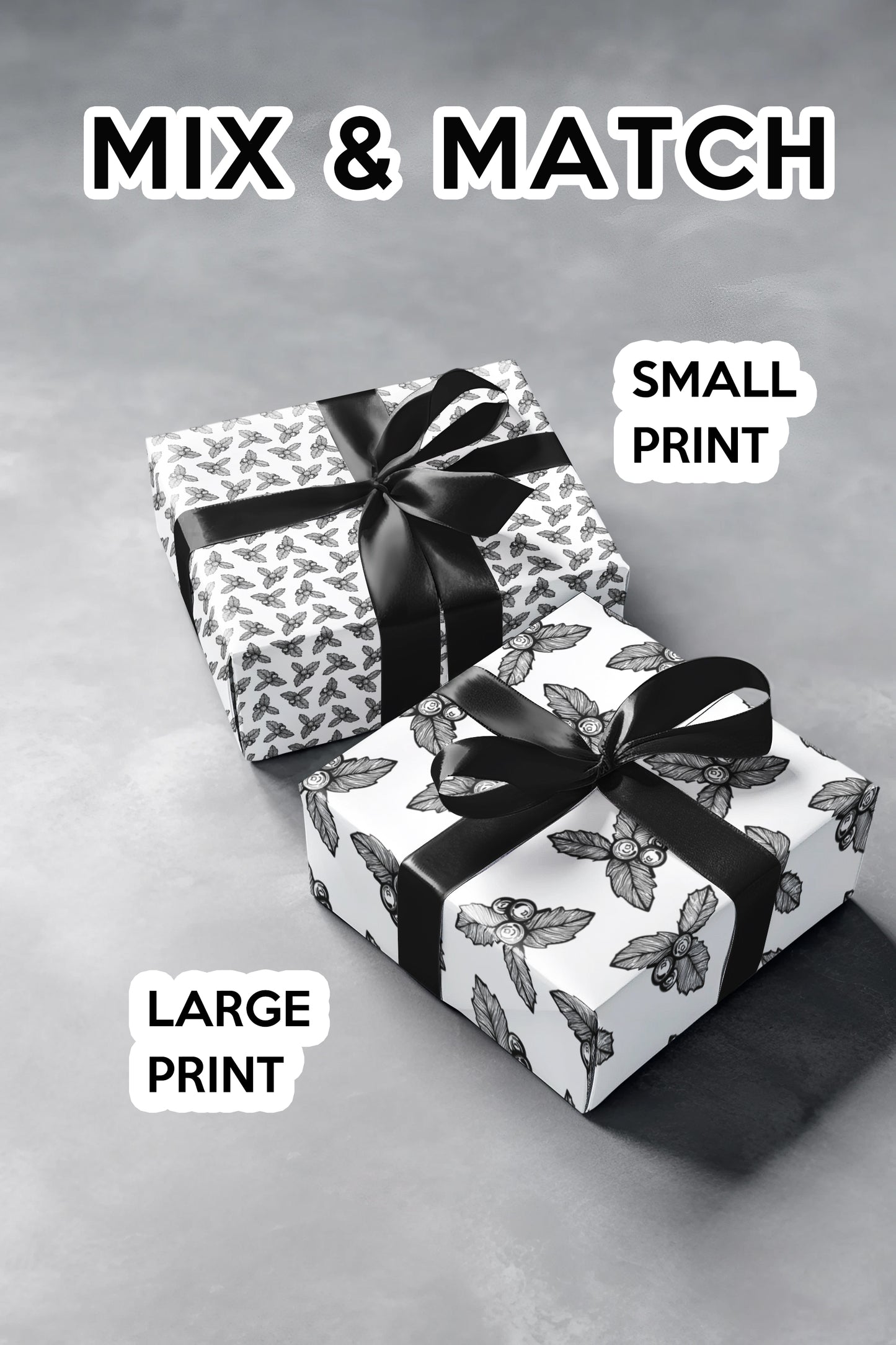 Black and White Holly Bunch Custom Wrapping Paper