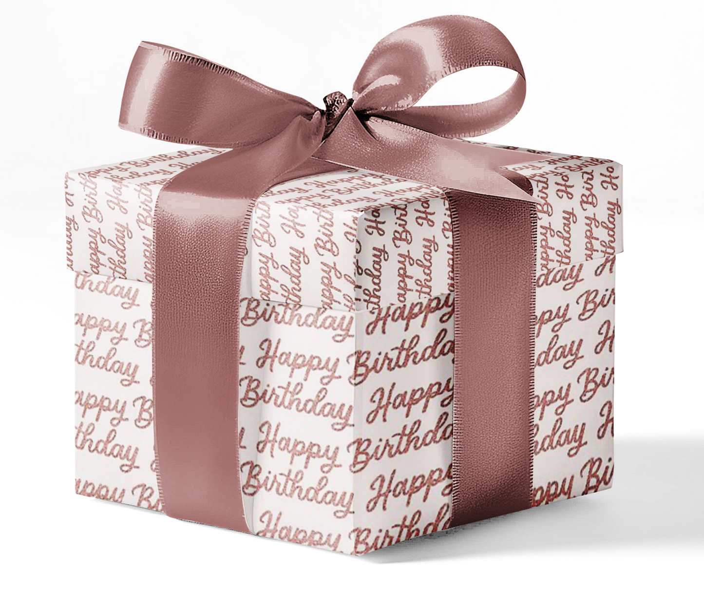 white background with Happy Birthday written in pink glitter script