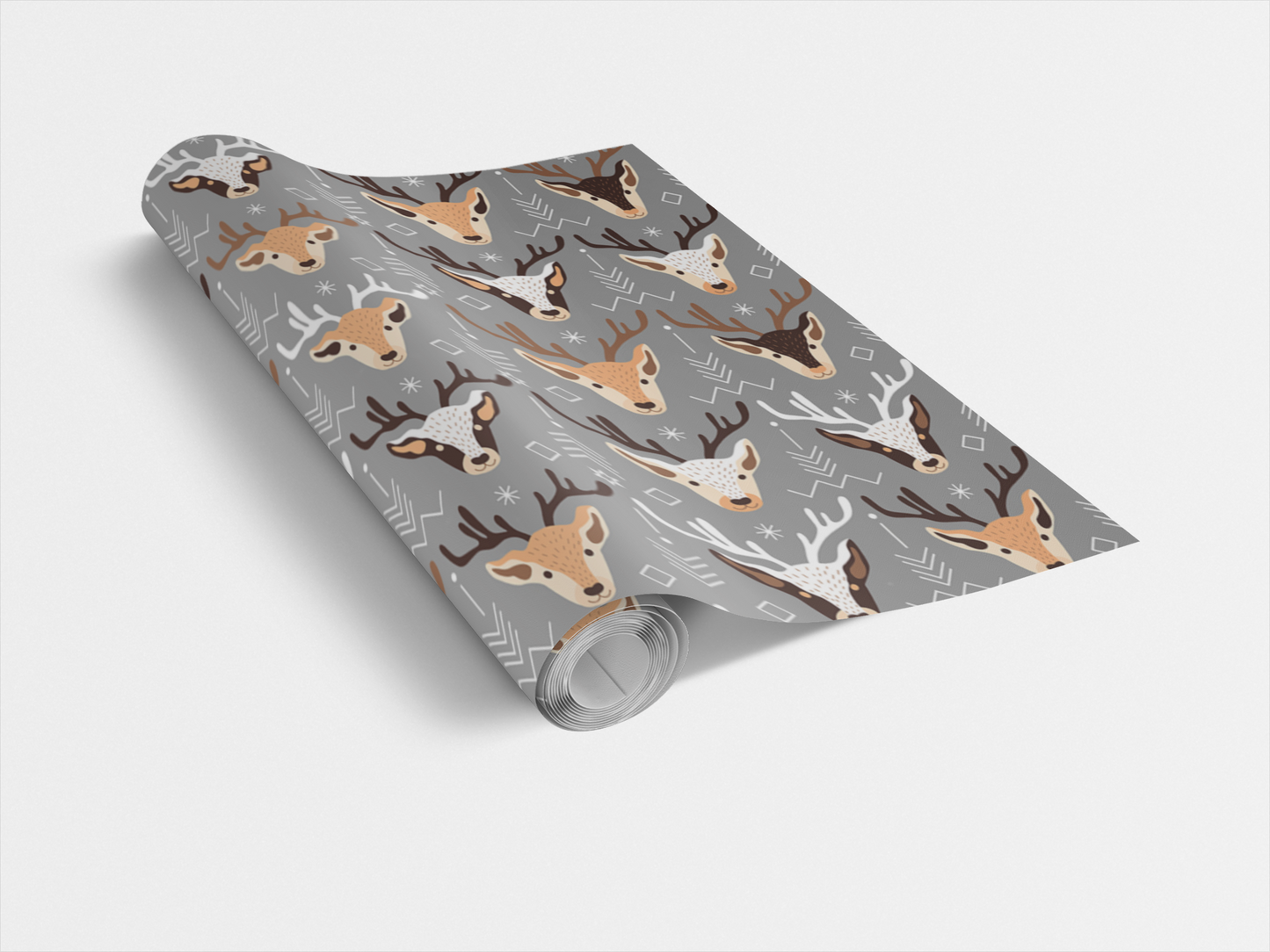 Happy_Deer_Custom_Wrapping_Paper_Grey