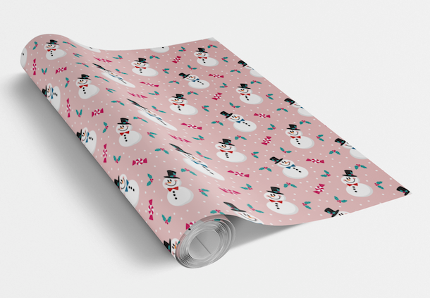 Pink Snowman Custom Face Wrapping Paper
