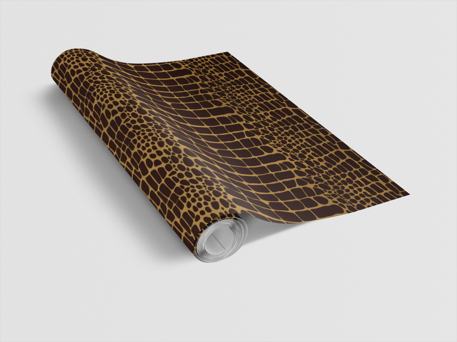 Roll of brown and beige patterned paper on a light gray background