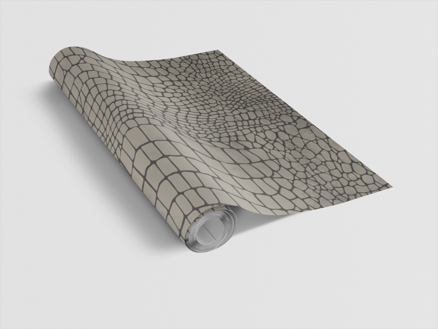Roll of wallpaper with a grid pattern on a light gray background