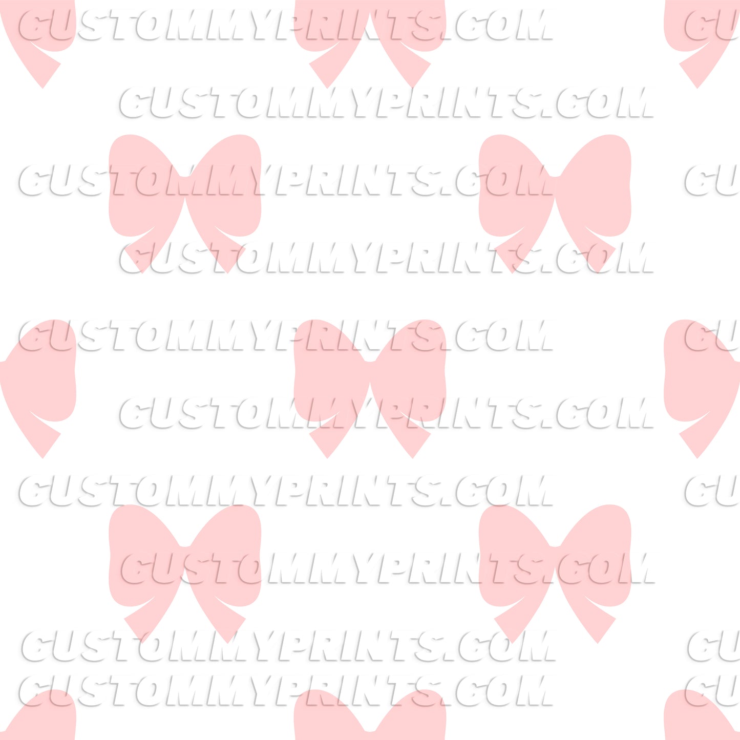 Pattern of pink bows on a white background with 'custommyprints.com' watermark.