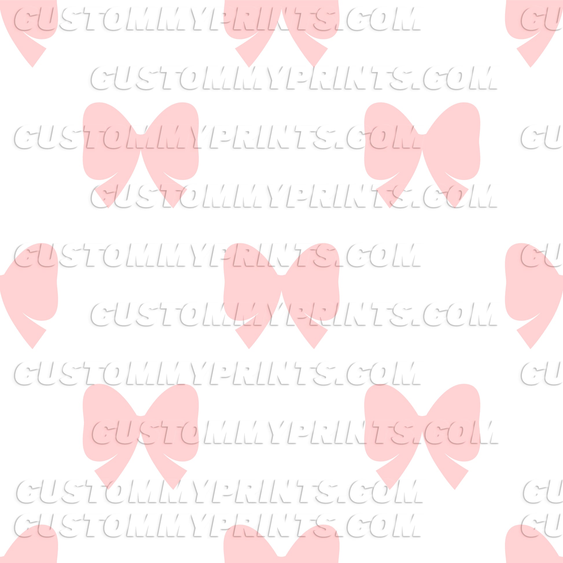 Pattern of pink bows on a white background with 'custommyprints.com' watermark.