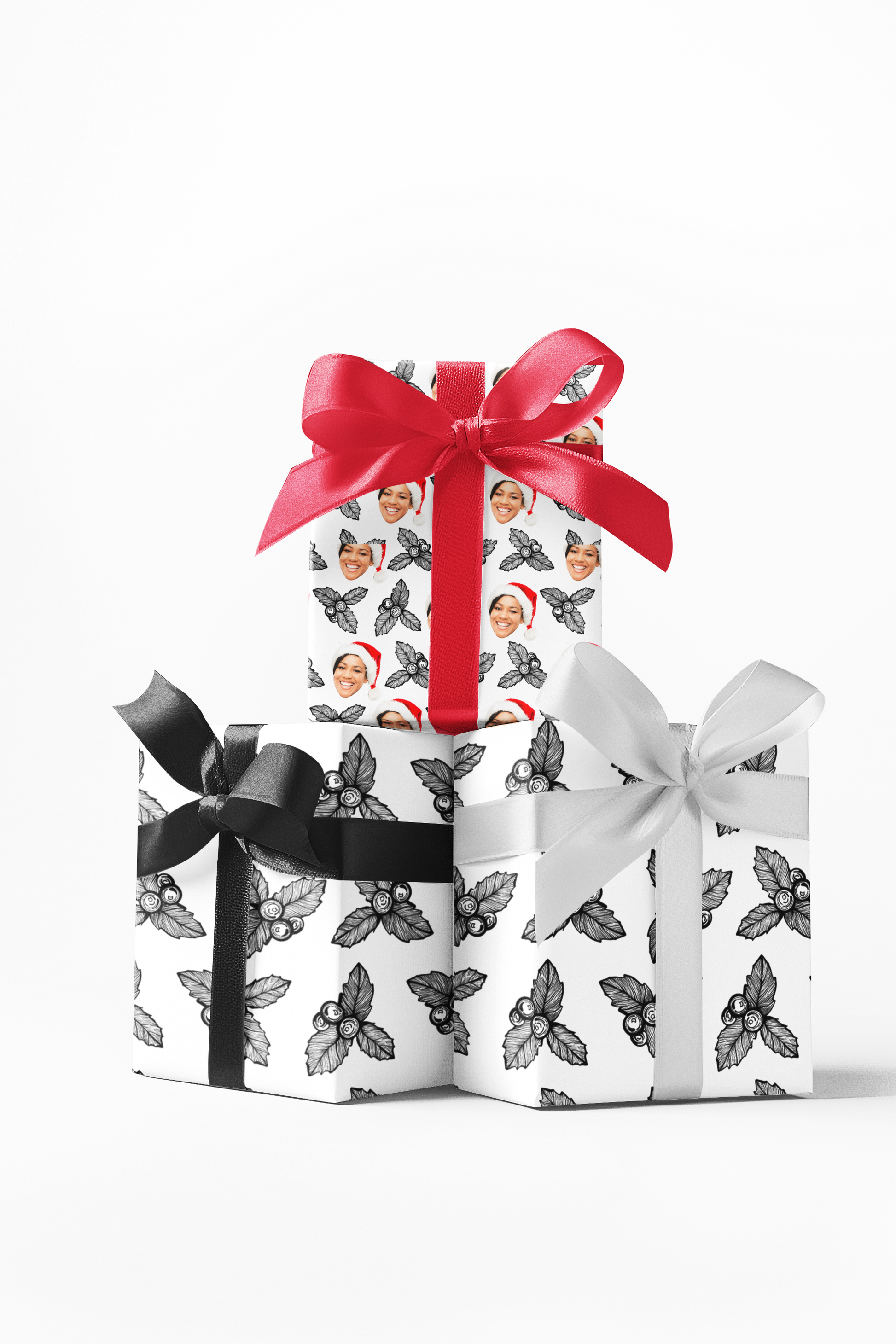 Black and White Holly Bunch Custom Wrapping Paper