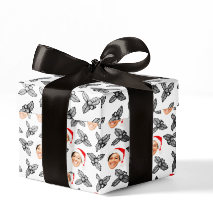 Black and White Holly Bunch Custom Wrapping Paper