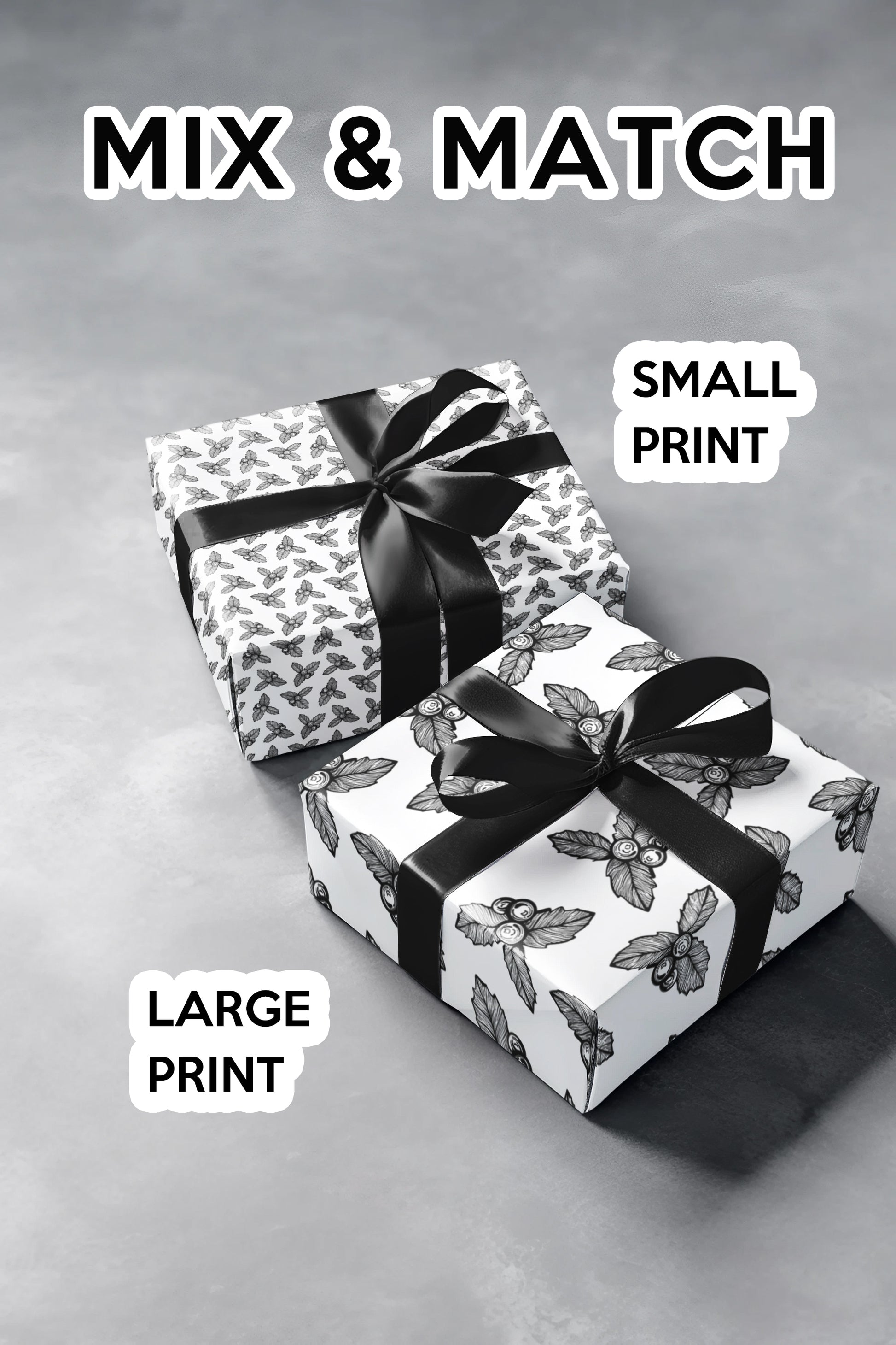 Black and White Holly Bunch Custom Wrapping Paper