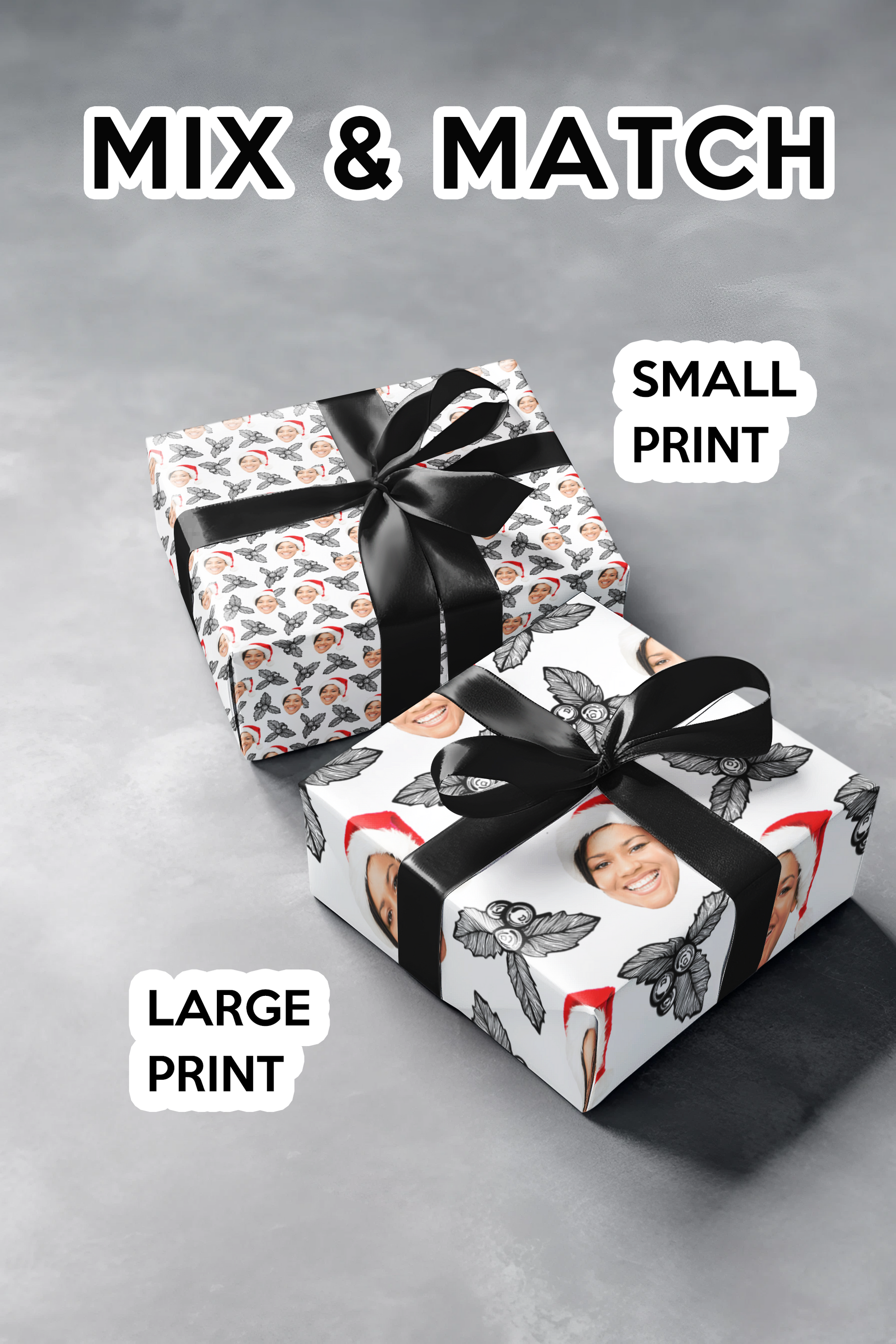 Black and White Holly Bunch Custom Wrapping Paper
