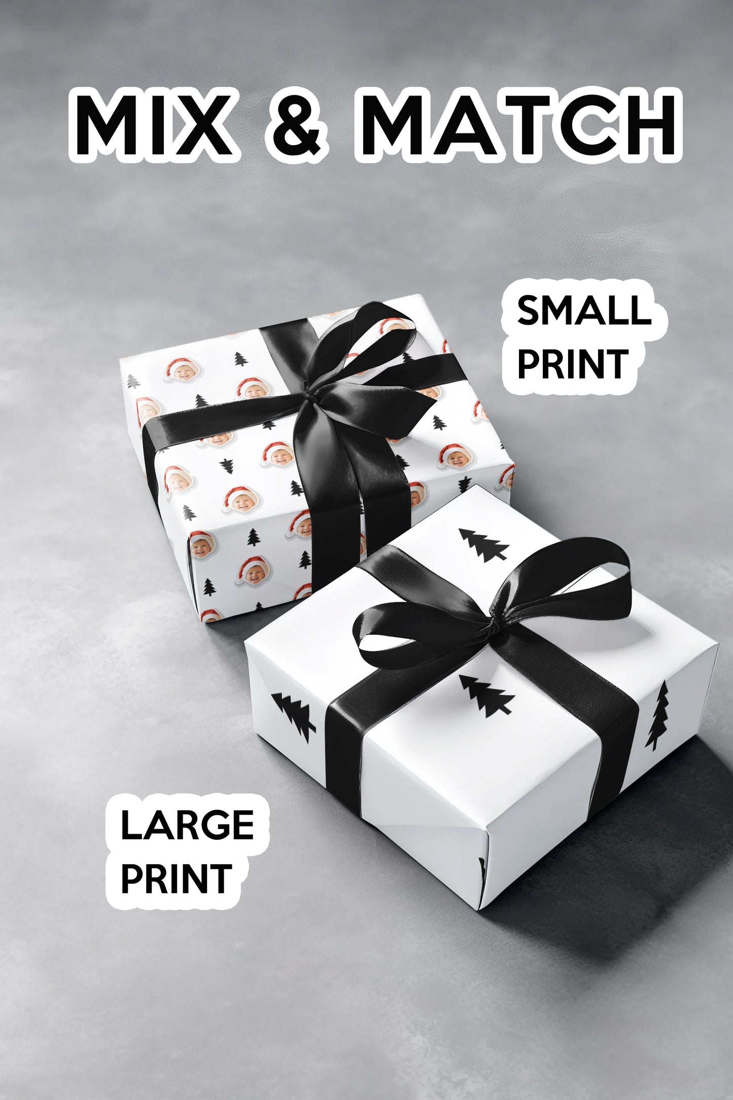 Black and White Pine Custom Wrapping Paper Mix and Match Large and Small Print