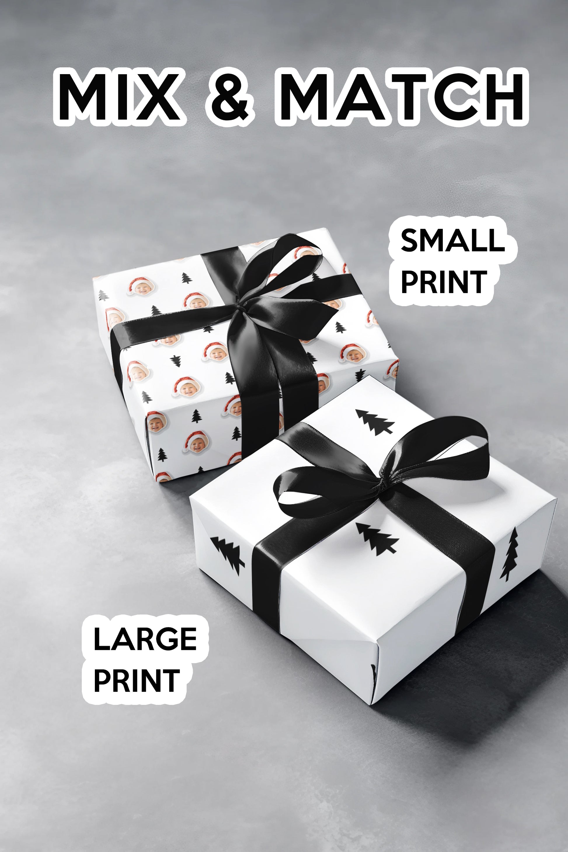 Black and White Pine Custom Wrapping Paper Mix and Match Large and Small Print