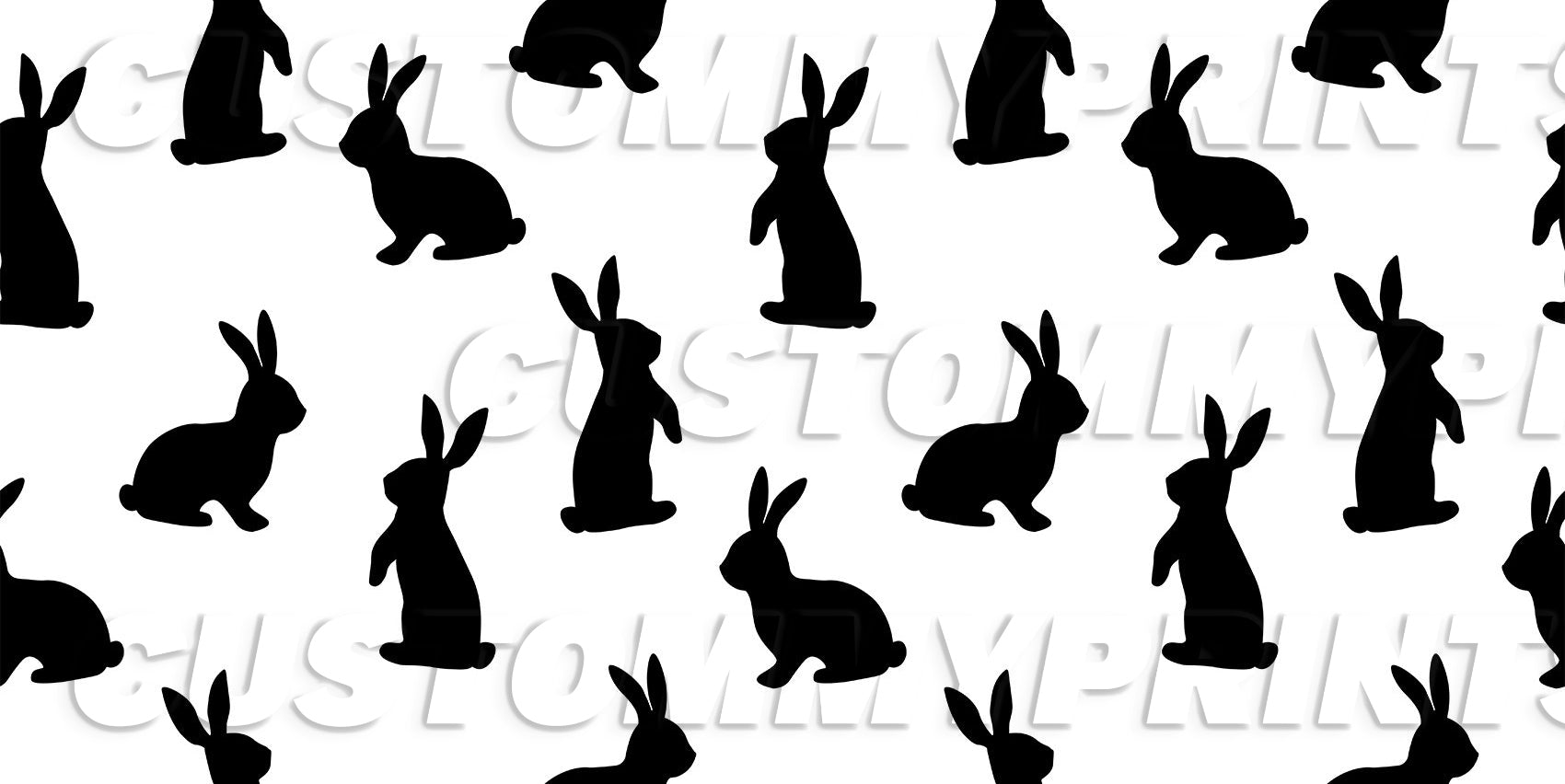 Pattern of black rabbit silhouettes on a white background