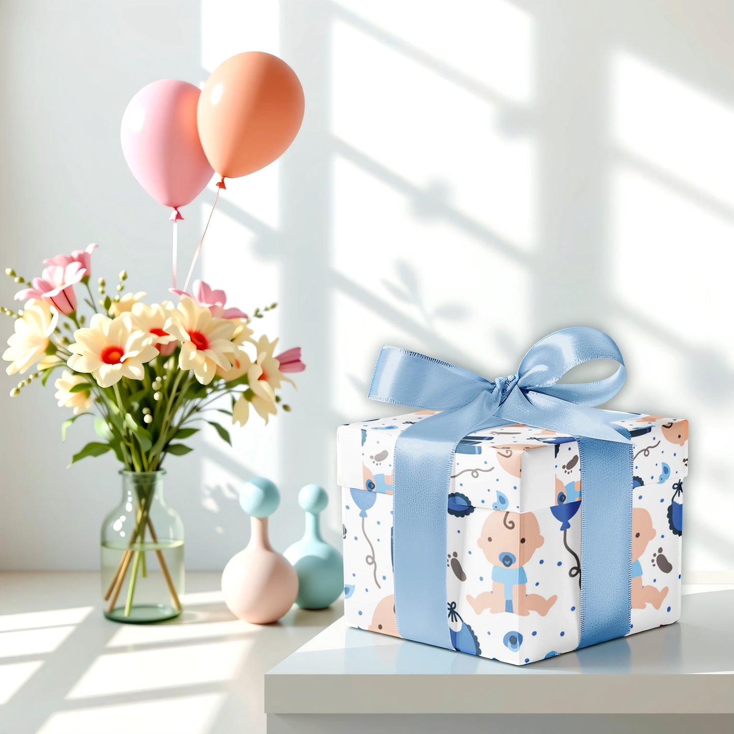 Black gift box with gold pattern and black ribbon on a dark background