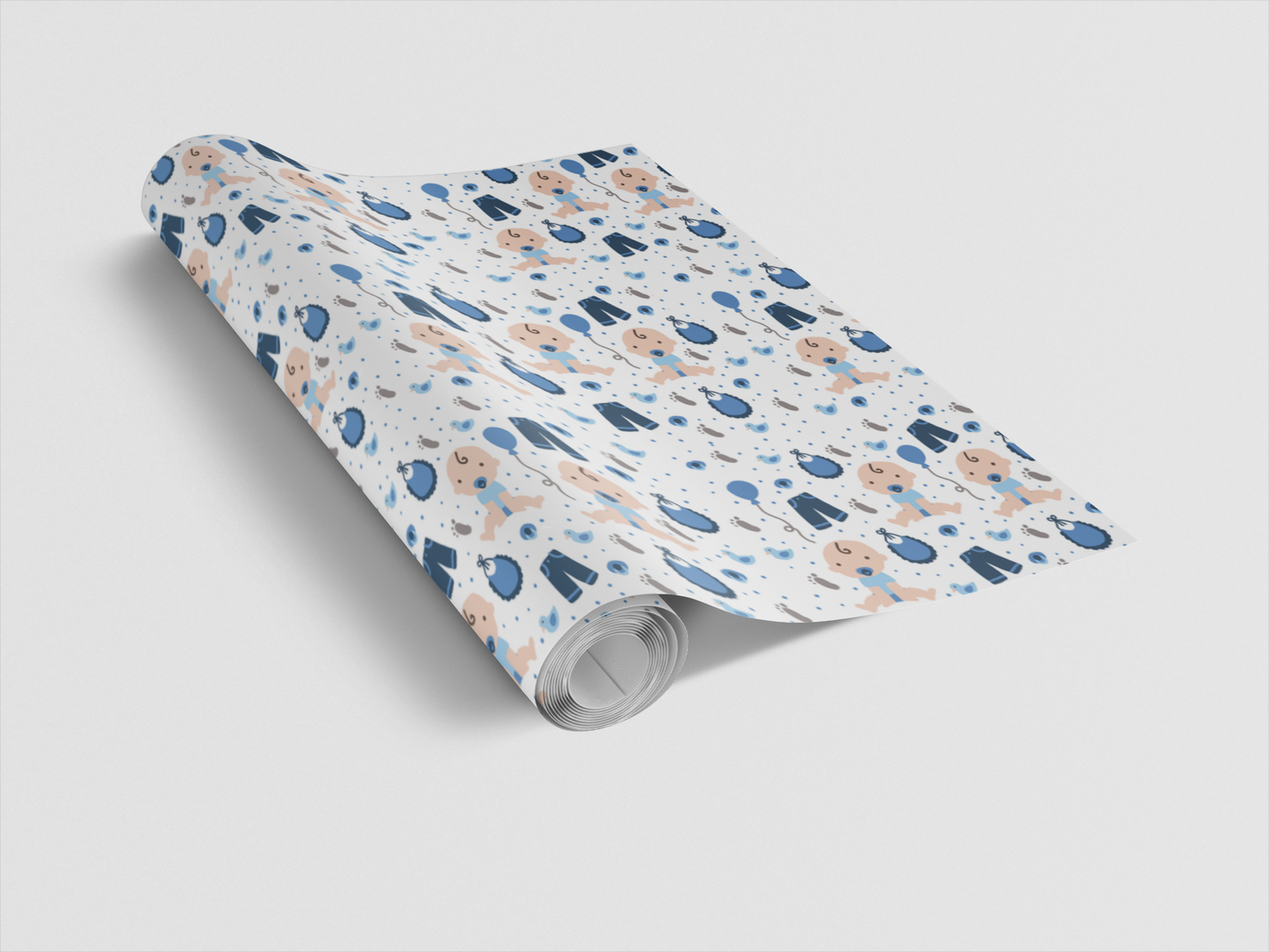 Roll of paper with teddy bear pattern on a light gray background