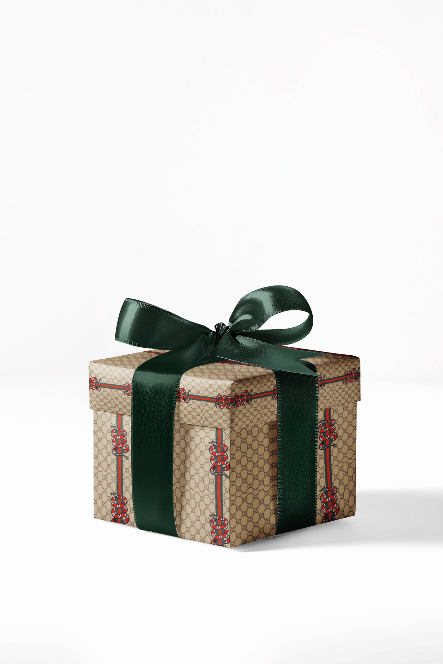 Gift box with green ribbon on a white background