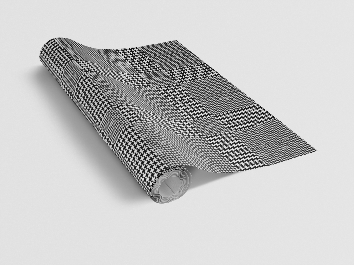 Roll of black and white checkered paper on a light gray background