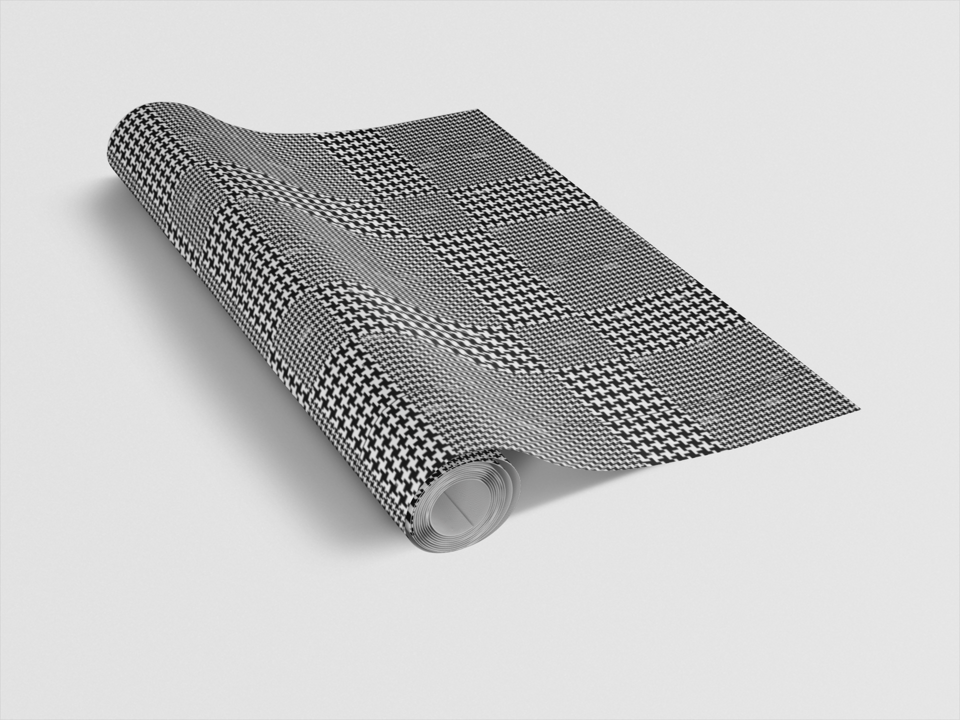 Roll of black and white checkered paper on a light gray background