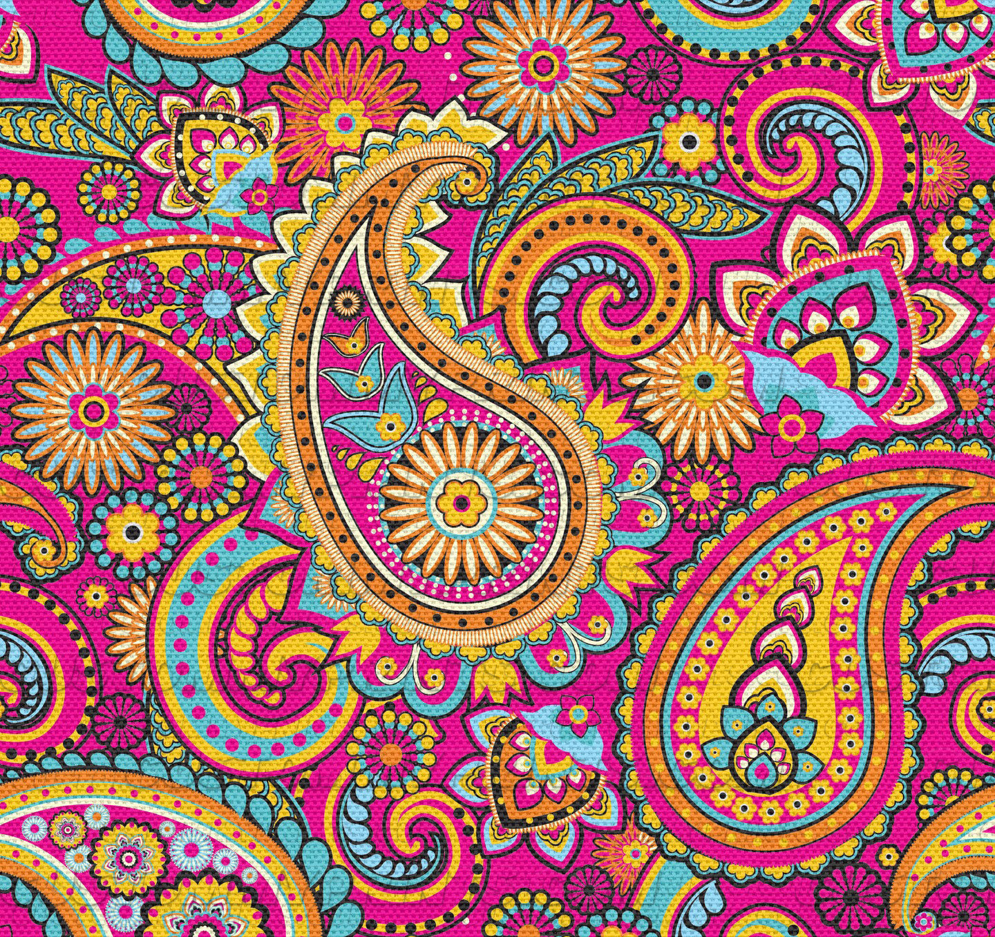 Colorful paisley pattern on a pink background