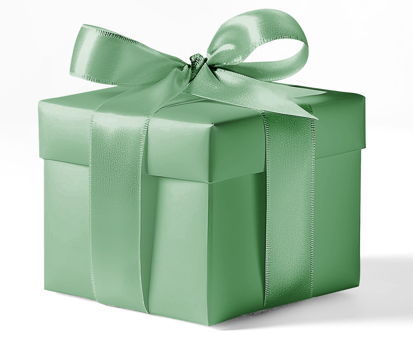 Green gift box with a bow on a white background