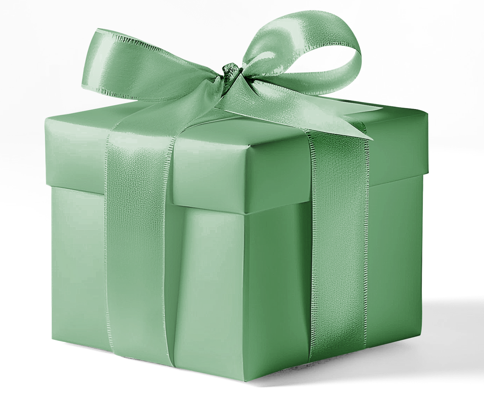 Green gift box with a bow on a white background