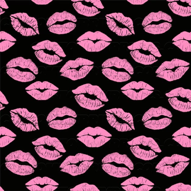 Pattern of pink lips on a black background