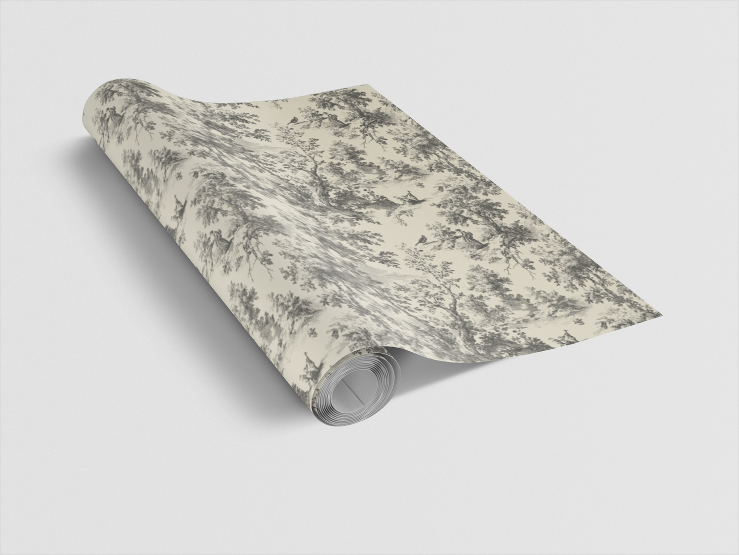 Roll of wallpaper with a subtle pattern on a light gray background