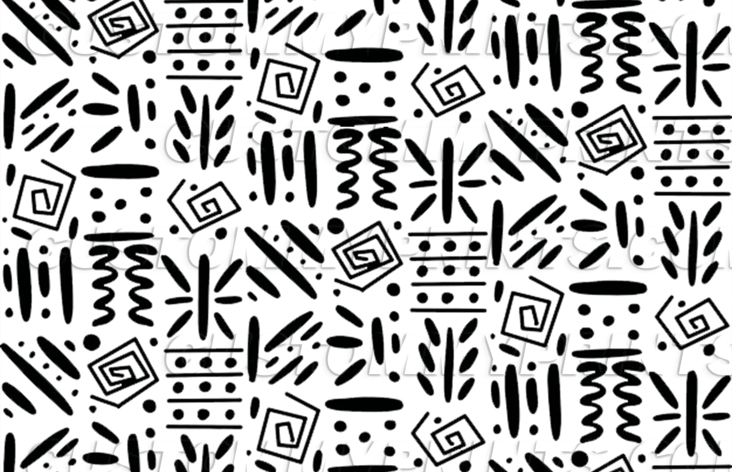 Black geometric patterns on a white background