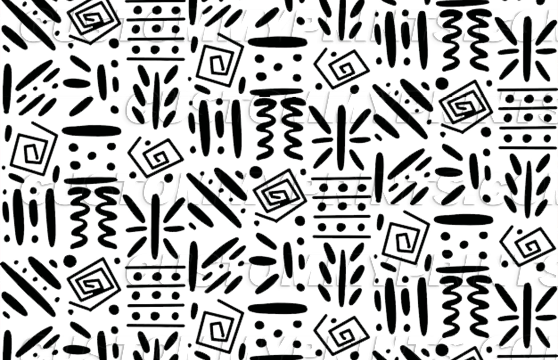 Black geometric patterns on a white background