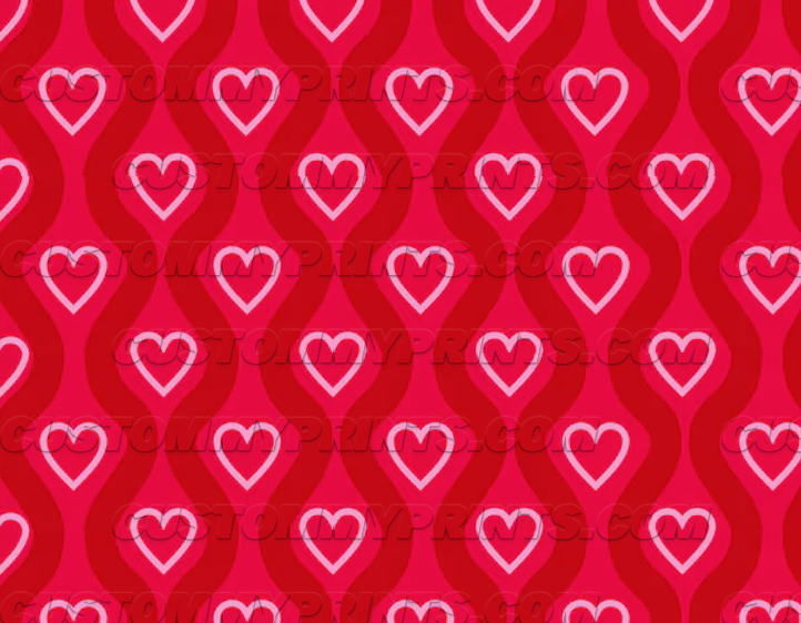Pattern of white hearts on a red background
