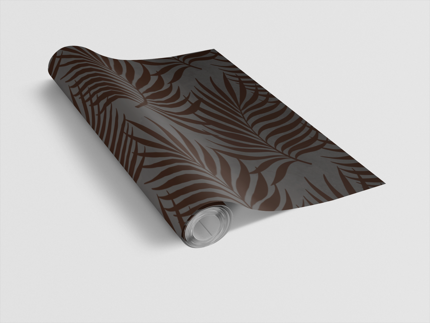 Roll of brown and black patterned paper on a white background