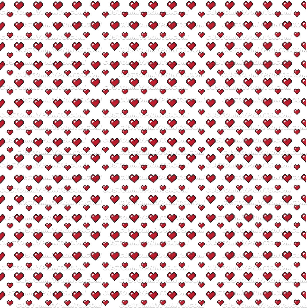 Pattern of red hearts on a white background