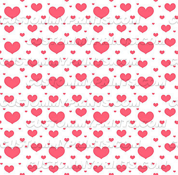 Pattern of pink hearts on a white background