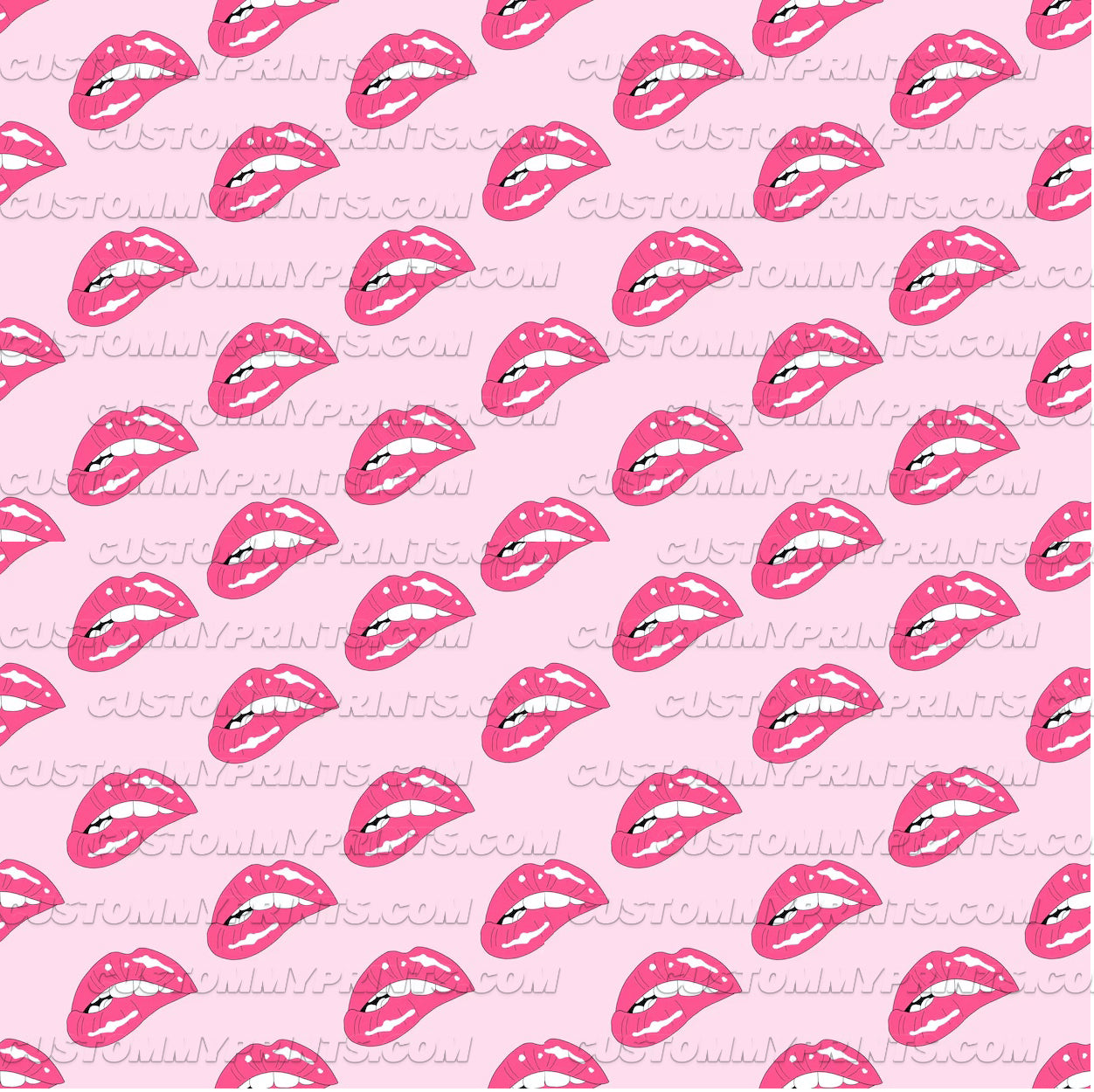 Pattern of pink lips on a pink background with 'Custom Prints' watermark.