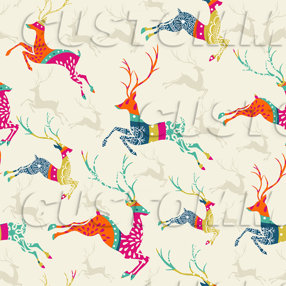 Colorful deer pattern on a textured white background