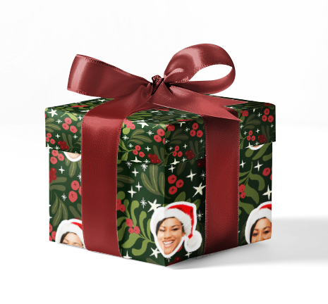 Happy Holly Black Custom Wrapping Paper