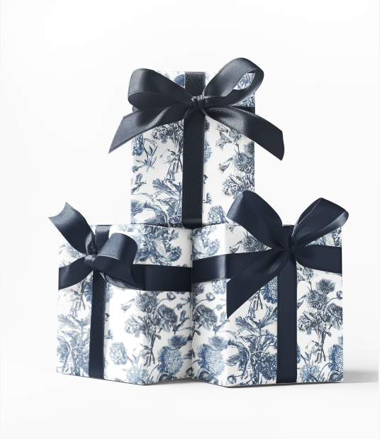 Custom Blue Toile Print Wrapping Paper