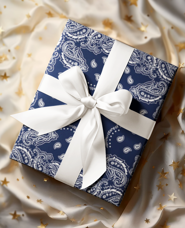 Blue Paisley Bandana Print Custom Gift Wrap