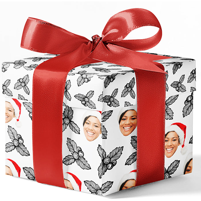 Black and White Holly Bunch Custom Wrapping Paper