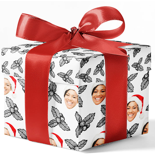 Black and White Holly Bunch Custom Wrapping Paper