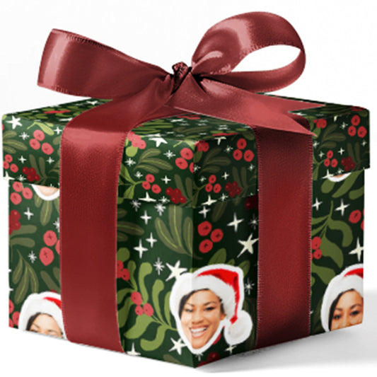 Happy Holly Black Custom Wrapping Paper