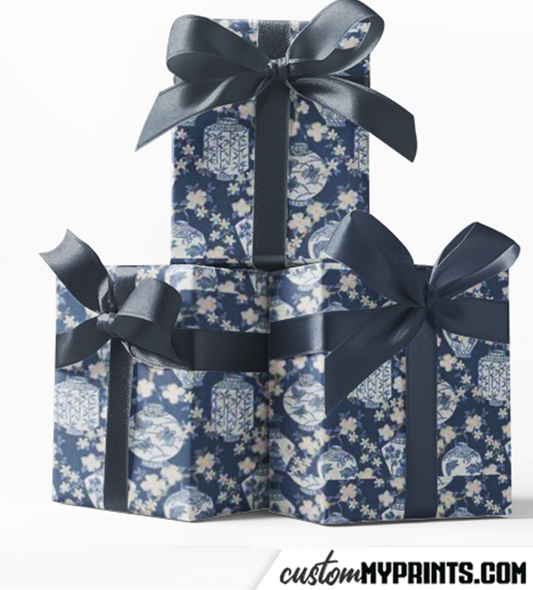 Midnight Blossom Chinoiserie Custom Wrapping Paper
