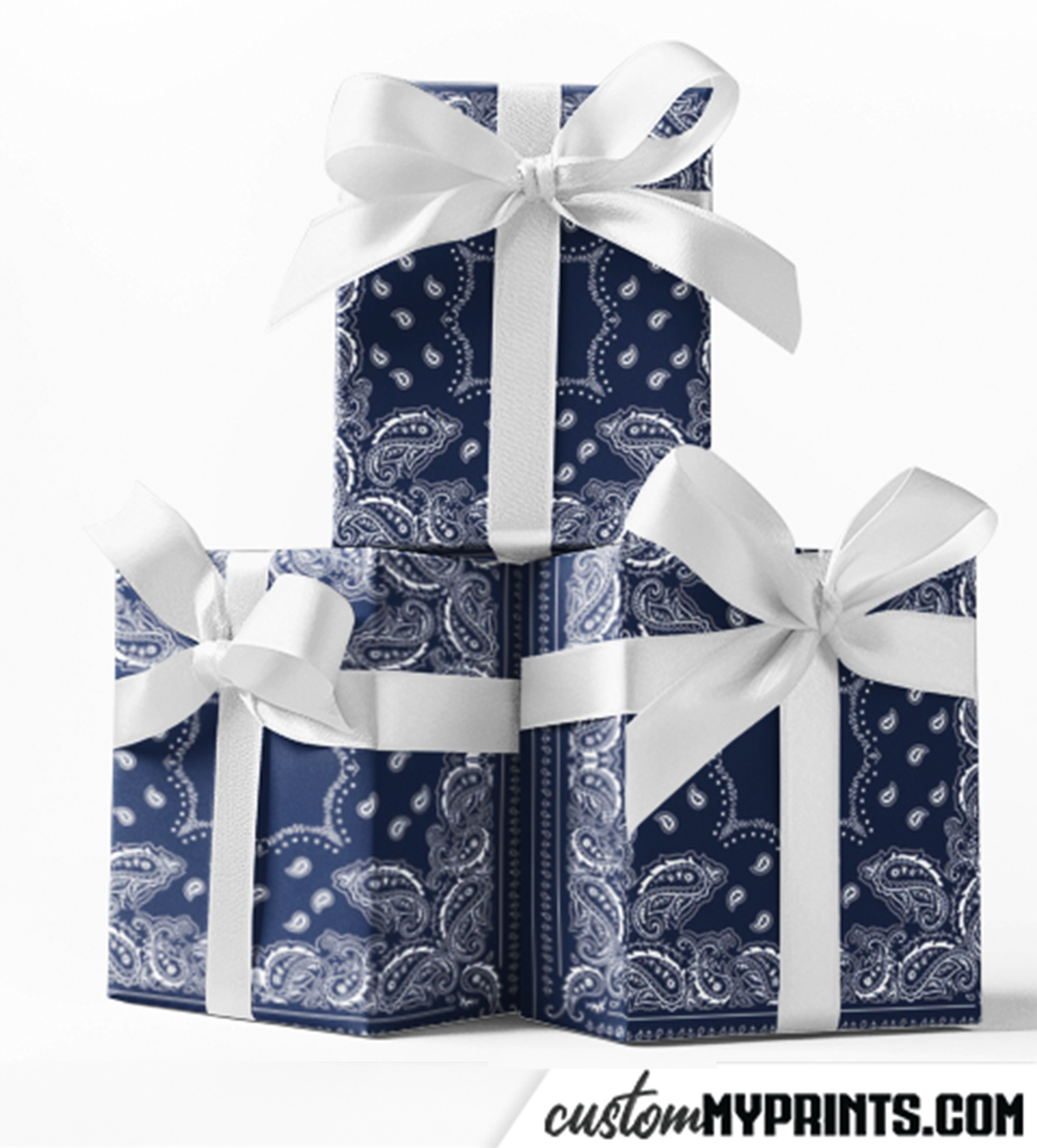 Blue Paisley Bandana Print Custom Gift Wrap