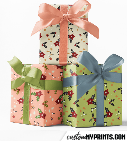Happy Holly Paper Custom Wrapping Paper