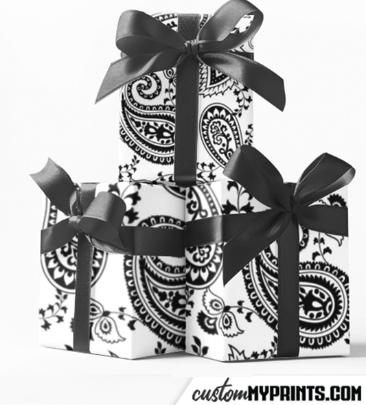 Black Paisley Print Custom Gift Wrap