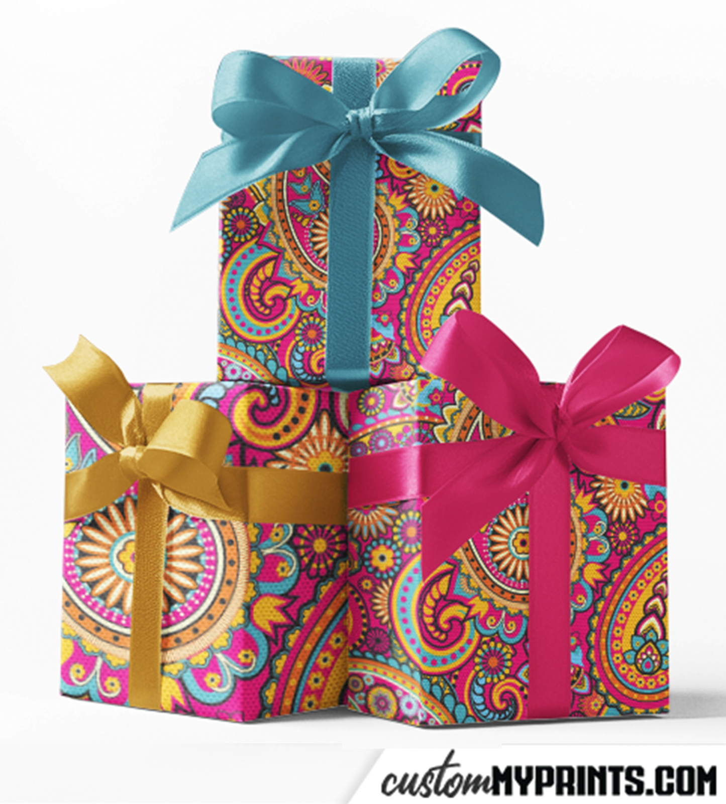 Custom Pink Paisley Print Custom Wrapping Paper