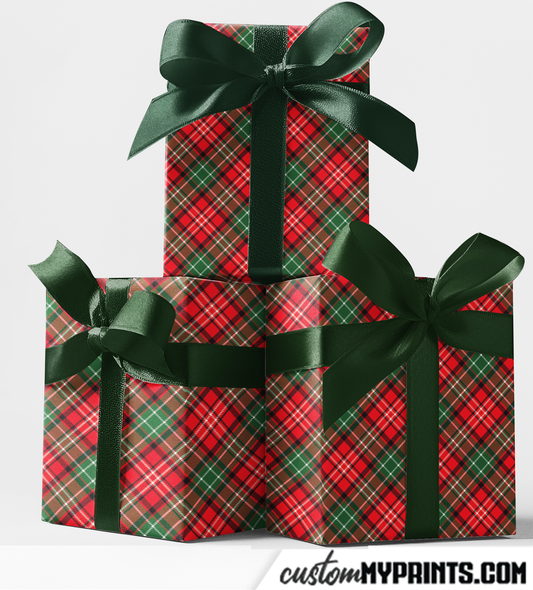 Red Plaid Print Custom Wrapping Paper