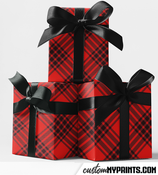 Red and Black Plaid Print Custom Wrapping Paper