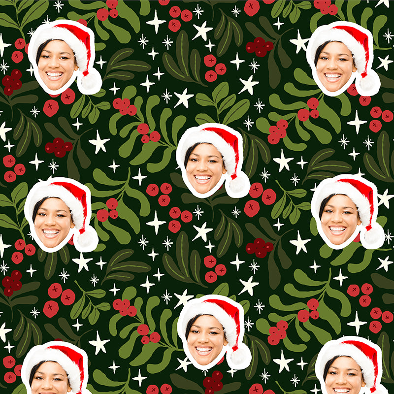 Happy Holly Black Custom Wrapping Paper